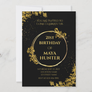 Invitación Dorado Black Metallic Brillante 21º cumpleaños