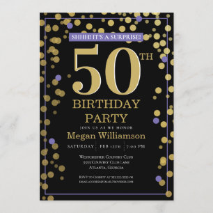 Invitación Dorado Black Purple Surprise 50 cumpleaños