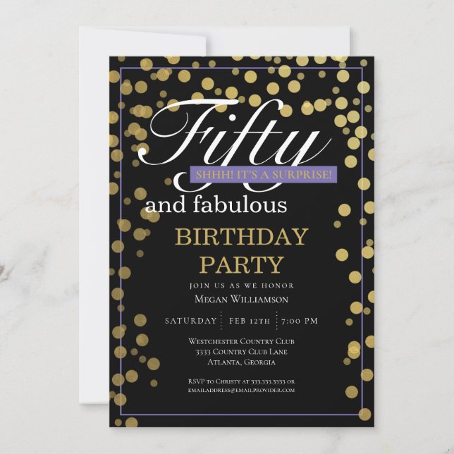 Invitación Dorado Black Script 50 y fabuloso cumpleaños (Anverso)