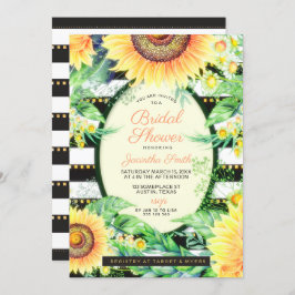Invitación Dorado Black Strips Yellow Sunflowers Brillante Sh