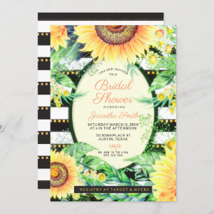 Invitación Dorado Black Strips Yellow Sunflowers Brillante Sh