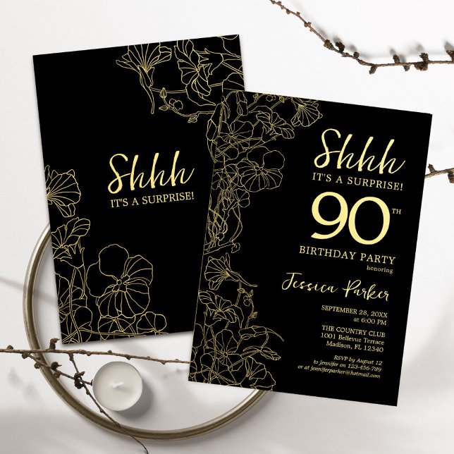 Invitación Dorado Black Surprise 90º cumpleaños (Subido por el creador)