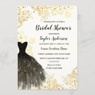 Invitación Dorado Black Vintage Floral Vestido Bridal Ducha