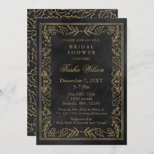 Invitación Dorado Black Winter Foliage Holiday Bridal Shower