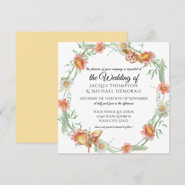 Invitación Dorado blanco amarillo dorado en flor de mariposa  (Anverso / Reverso)