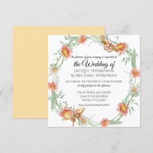 Invitación Dorado blanco amarillo dorado en flor de mariposa