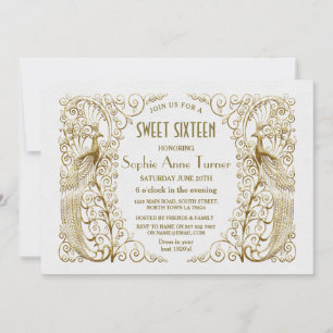 Invitación Dorado blanco de lujo Art Deco Peacocks dulce diec