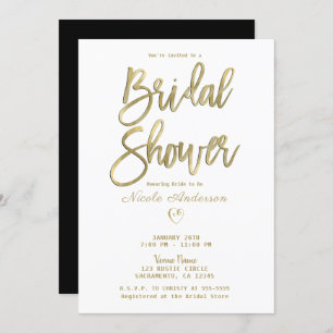 Invitación Dorado blanco negro moderno ducha de novia mínima 