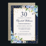 Invitación Dorado Blue floral Sparkle 30 cumpleaños invitació<br><div class="desc">Más invitaciones de cumpleaños florales en la Pequeña Tienda Bayleigh!</div>