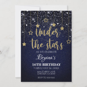 Invitación Dorado Blue Prom DIY Under Stars Starry Birday
