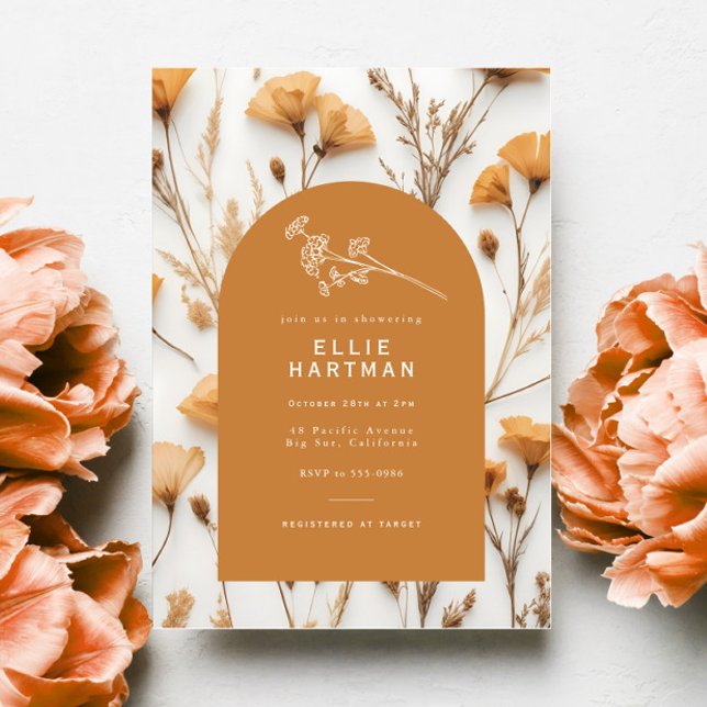 Invitación Dorado Boho Dried Wildflower Ducha de novias (Subido por el creador)