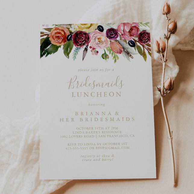 Invitación Dorado Boho Floral Bridesmaids Ducha Luncheon (Subido por el creador)