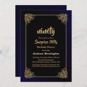 Invitación Dorado Borde Sorpresa 90 cumpleaños