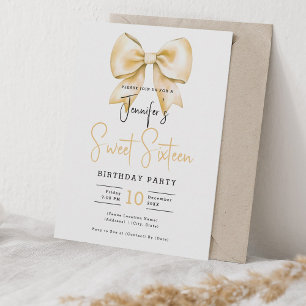 Invitación Dorado Bow Coquette Cute Script Dulce 16 Fiesta