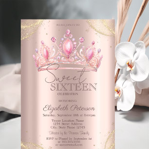 Invitación Dorado Brillante Esquinas Rosa Dorado Dulce 16