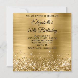 Invitación Dorado Brillante Metálico Cumpleaños 50