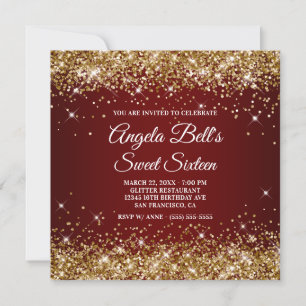 Invitación Dorado Brillante Purpurina Oscuro Rojo Dulces Diec
