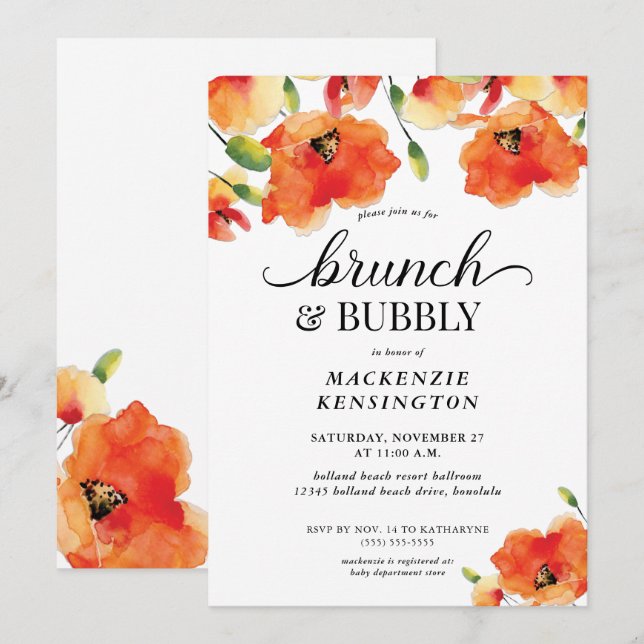Invitación Dorado brunch brunch bubbly Bridal Shower (Anverso / Reverso)