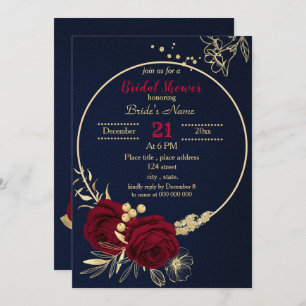 Invitación dorado burdeos círculo floral marrón marea negra d