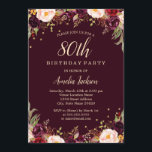 Invitación Dorado Burgundy Elegant Floral 80th Birthday Party<br><div class="desc">Más invitaciones florales de cumpleaños en la Pequeña Tienda Bayleigh!</div>