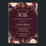Invitación Dorado Burgundy Elegant Floral 80th Birthday Party<br><div class="desc">Más invitaciones florales de cumpleaños en la Pequeña Tienda Bayleigh!</div>