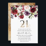 Invitación Dorado Burgundy Floral Elegante Fiesta de cumpleañ<br><div class="desc">Invitación a la fiesta de cumpleaños 21st Gold Burgundy Floral Elegant Ver colección coincidente en Nicho y Nest Store También tenemos muchas otras Invitaciones y colecciones.</div>