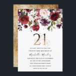 Invitación Dorado Burgundy Floral Elegante Fiesta de cumpleañ<br><div class="desc">Invitación a la fiesta de cumpleaños 21st Gold Burgundy Floral Elegant Ver colección coincidente en Nicho y Nest Store También tenemos muchas otras Invitaciones y colecciones.</div>