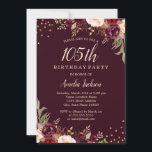 Invitación Dorado Burgundy floral Sparkle 105th Birthday Part<br><div class="desc">Más invitaciones de cumpleaños florales en la Pequeña Tienda Bayleigh!</div>