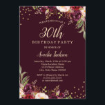Invitación Dorado Burgundy floral Sparkle 30 cumpleaños<br><div class="desc">Más invitaciones de cumpleaños florales en la Pequeña Tienda Bayleigh!</div>