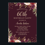 Invitación Dorado Burgundy floral Sparkle 60th Birthday Party<br><div class="desc">Más invitaciones de cumpleaños florales en la Pequeña Tienda Bayleigh!</div>