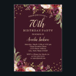 Invitación Dorado Burgundy floral Sparkle 70th Birthday Party<br><div class="desc">Más invitaciones de cumpleaños florales en la Pequeña Tienda Bayleigh!</div>