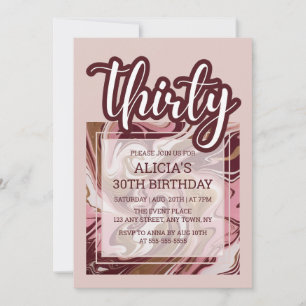 Invitación Dorado Burgundy Marble Rosa Fluid 30 cumpleaños