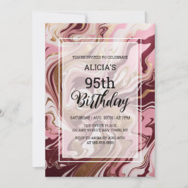 Invitación Dorado Burgundy Pink Marble Fluid 95º cumpleaños