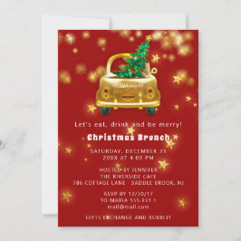 Invitación Dorado Car Merry Navidad Brunch Dinar Verde Rojo