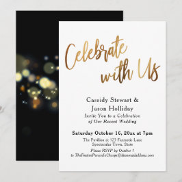 Invitación Dorado Celebre con Nosotros Bokeh Fondo Negro Rece
