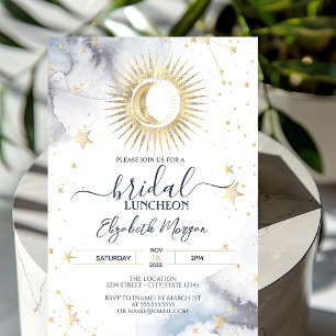 Invitación Dorado Celestial Sol, Luna, Estrellas Almuerzo Nup