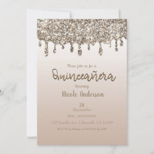 Invitación Dorado Champagne con Deguello de Purpurina Glam Qu