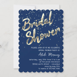 Invitación Dorado Confetti Bridal Shower Script Marina Azul