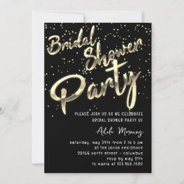 Invitación Dorado Confetti Brillante Guión de ducha Negro Bla