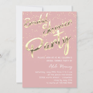 Invitación Dorado Confetti Brillante Guión de ducha Rosa