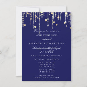 Invitación Dorado Confetti Drip Birthday Bridal Blue Navy