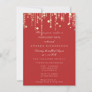 Invitación Dorado Confetti Drip Birthday Bridal Red Elegance