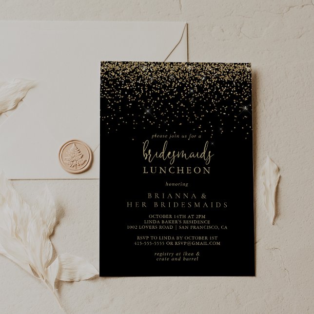 Invitación Dorado Confetti Script Bridesmaids ducha Luncheon (Subido por el creador)