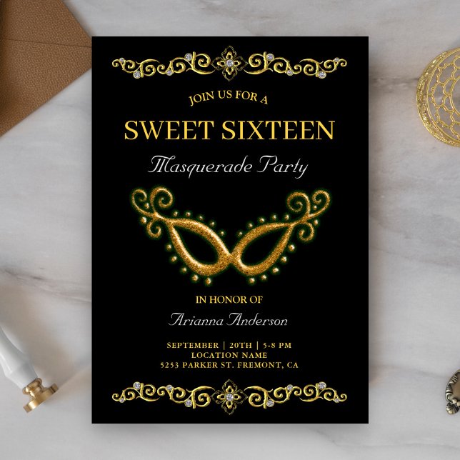 Invitación Dorado Cumpleaños 16 Disfraz de Dulces Dieciséis (Subido por el creador)