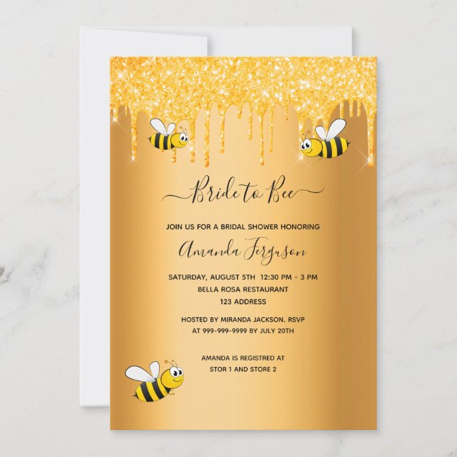 Invitación Dorado de abeja ducha de novia (Anverso)