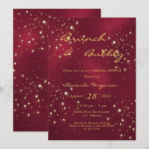 Invitación Dorado de Borgoña burbujeante ducha de novia