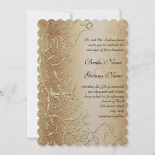 Invitación Dorado de bronce y Boda de Bird Bird Love Black
