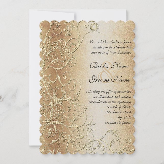 Invitación Dorado de bronce y Boda de Bird Bird Love Black (Anverso)