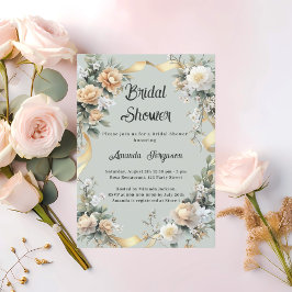 Invitación Dorado de flores amarillas de color verde sabio Br