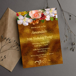 Invitación Dorado dorado floral blanco elegante